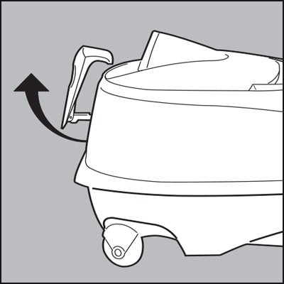 At the rear of the unit, pull latch to open lid.