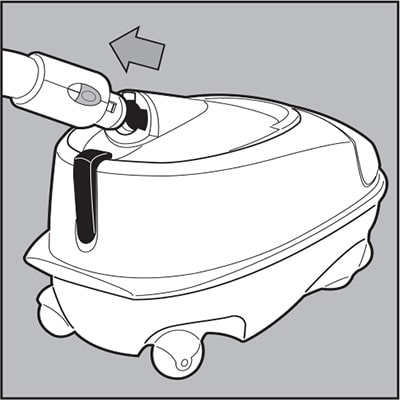 To detach hose from unit, squeeze latch buttons and pull apart.